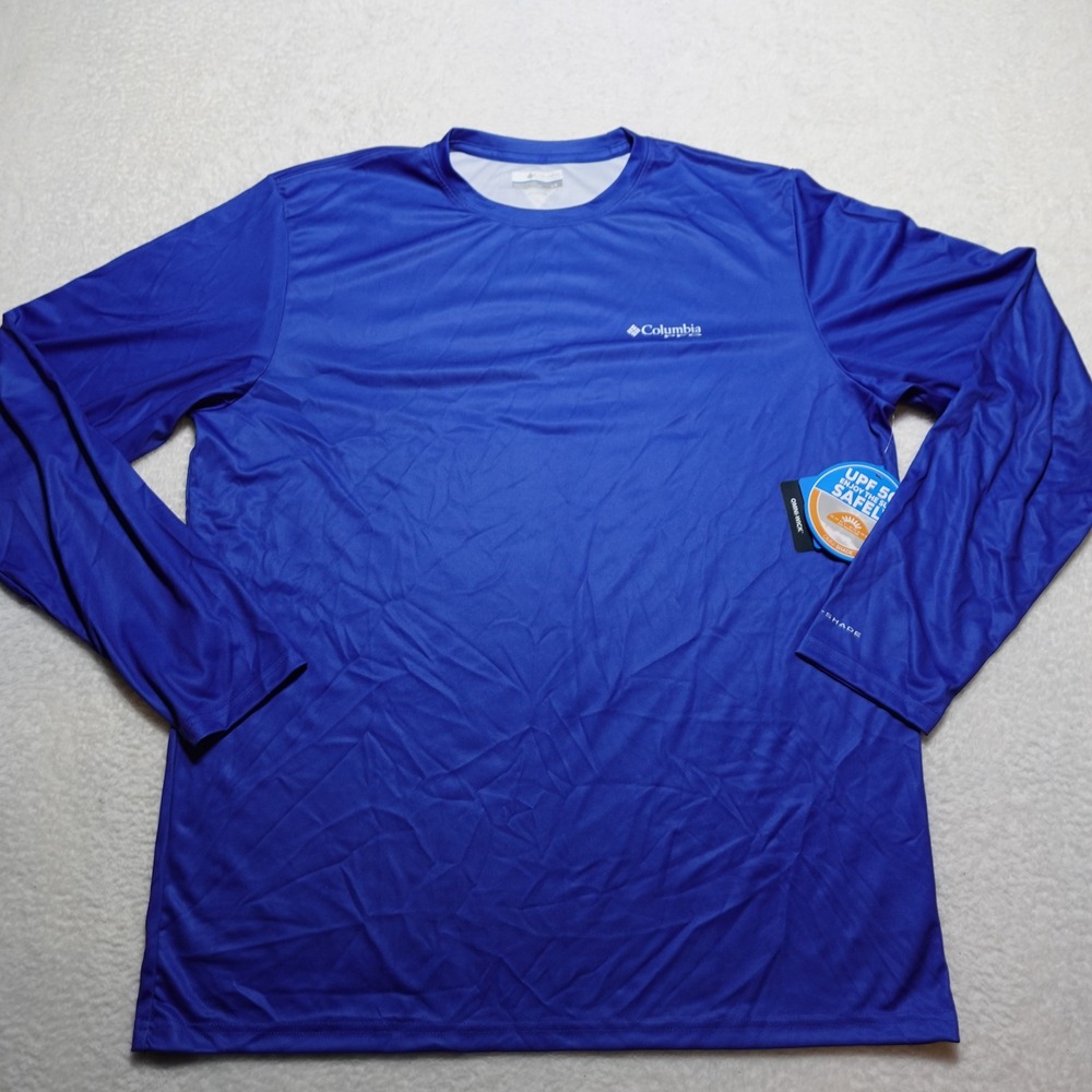 Columbia Terminal Tackle PFG Shirt Mens XL Blue Florida Fish Flag LS UPF 50